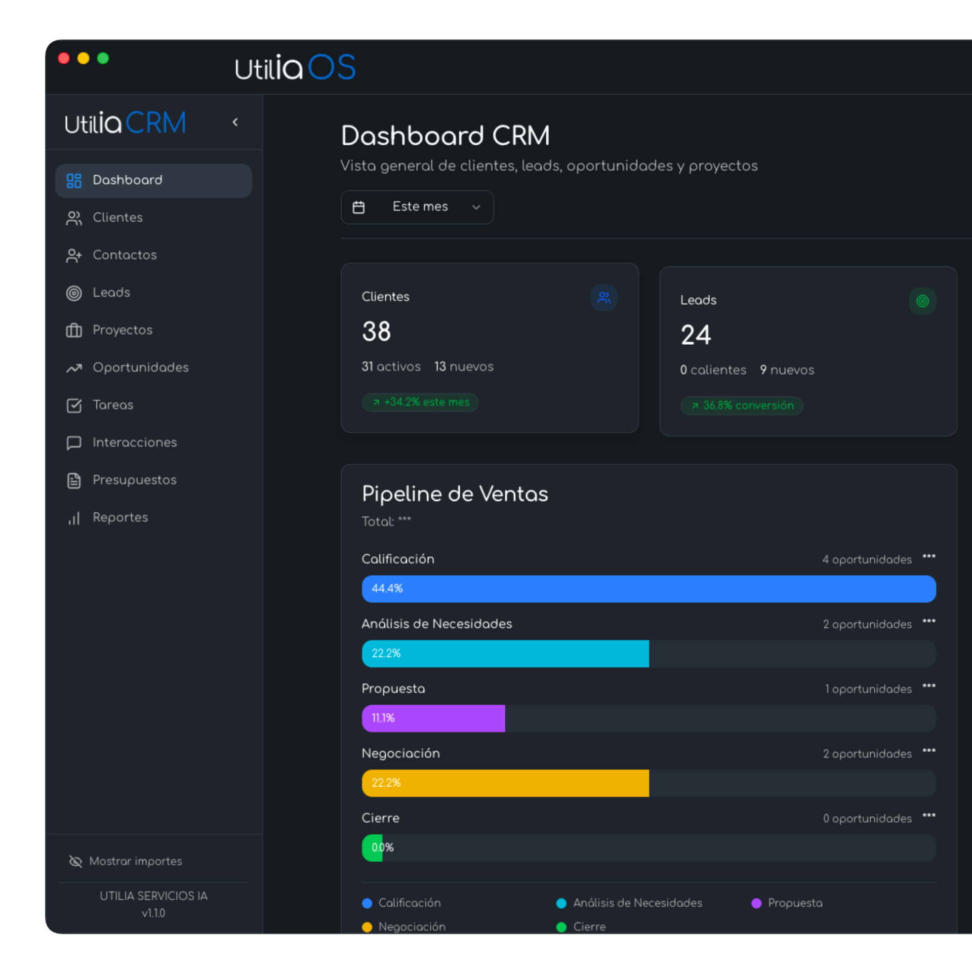UTILIA CRM Dashboard